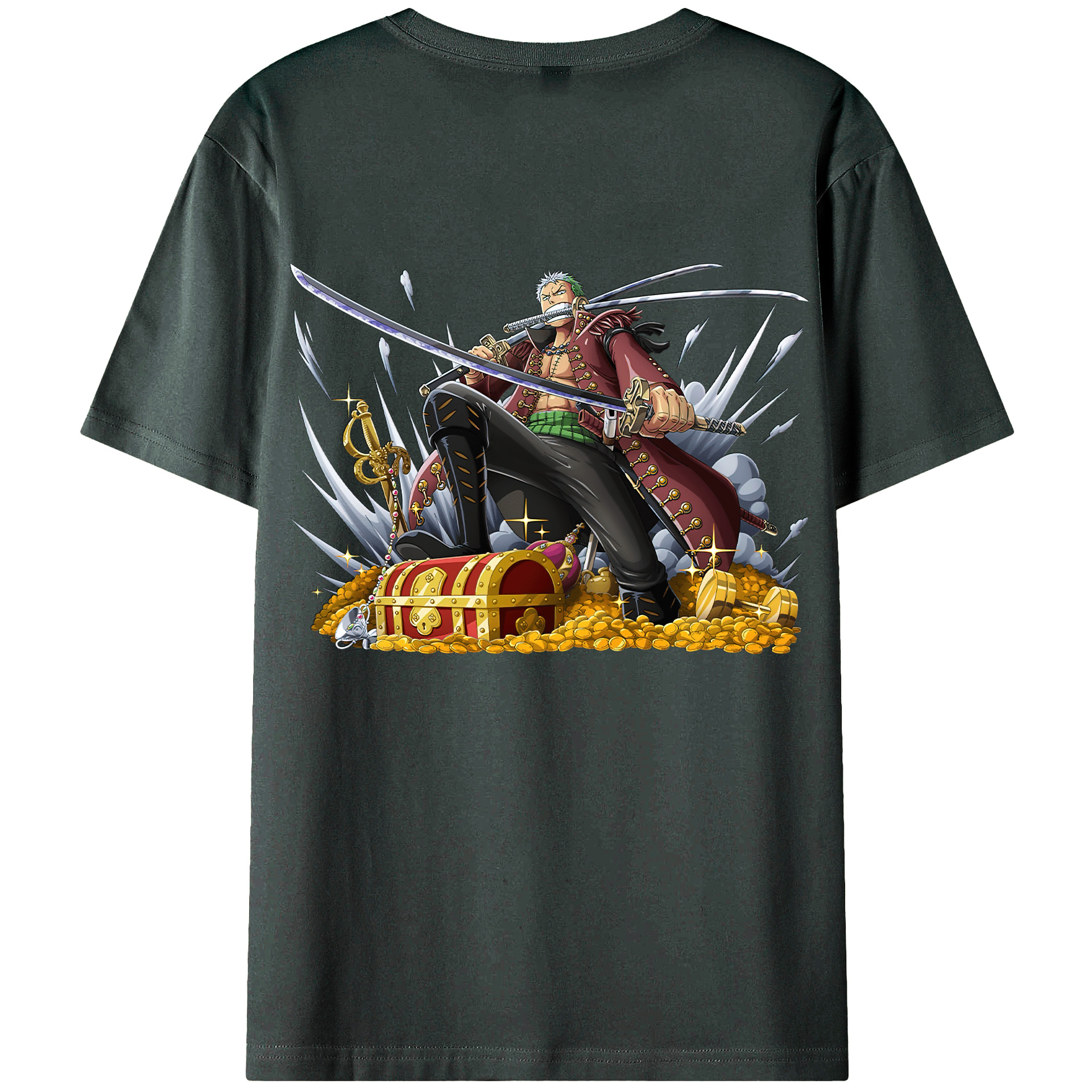 ワンピース ロロノア・ゾロ ONE PIECE Roronoa Zoro 綿100％ メンズ半袖Tシャツ（バックプリント） 通気性